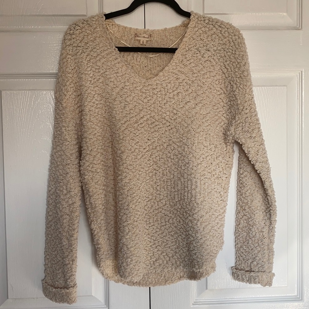 Hem & Thread fluffy, knit sweater in cream colored in size small.